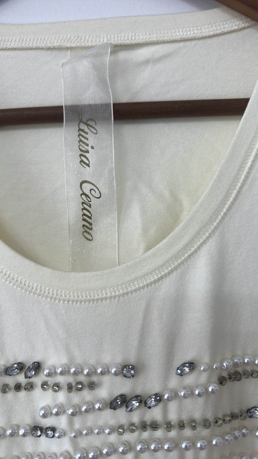 Luisa Cerano Ivory Embellished Long Sleeve Top with Faux Pearls size 14