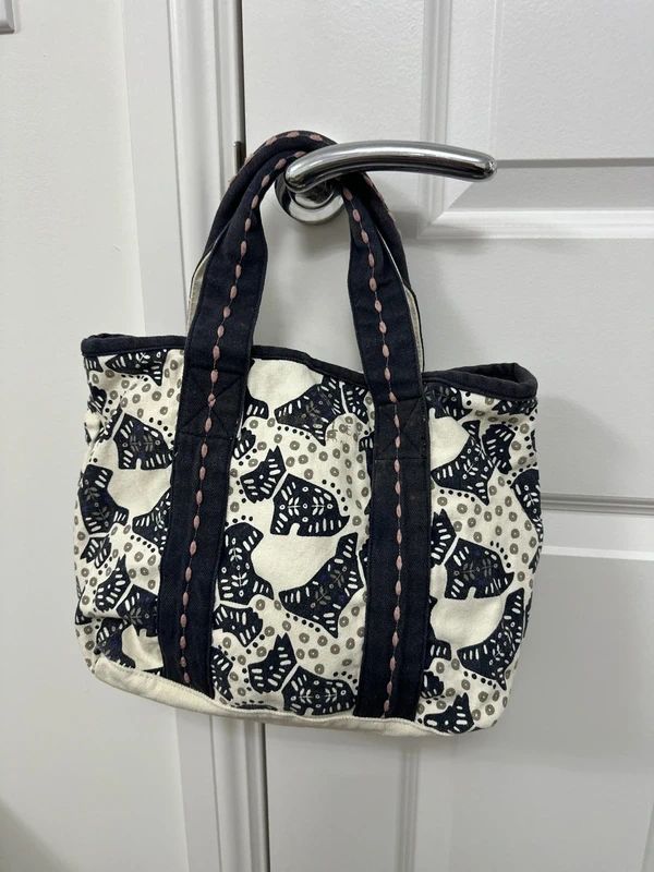 Radley London white and navy canvas mini tote bag featuring a Scottie dog pattern