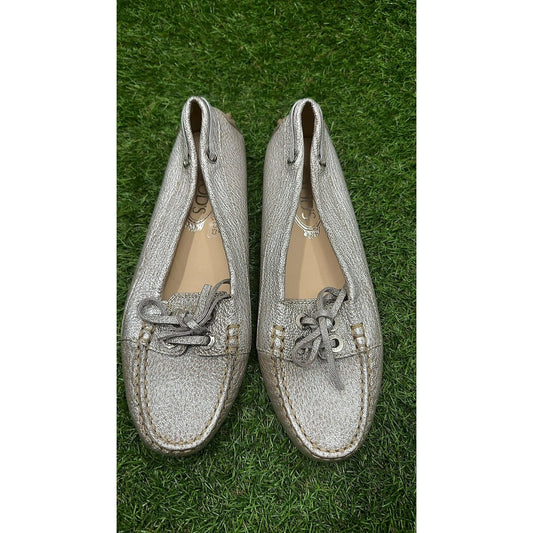 Tod's Gommino Driving Loafers Silver Metallic Leather Size 5