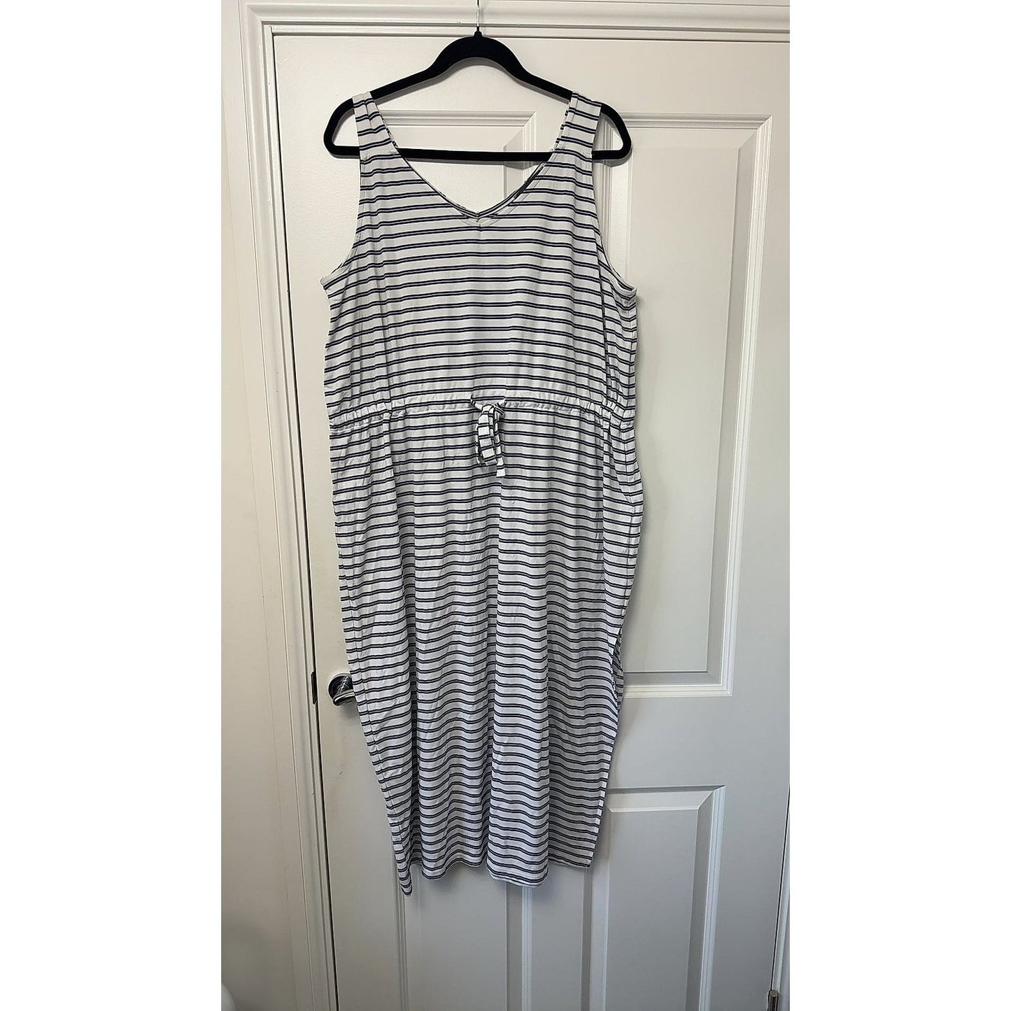 Primark Navy & White Striped Sleeveless Midi Dress, Size UK 20