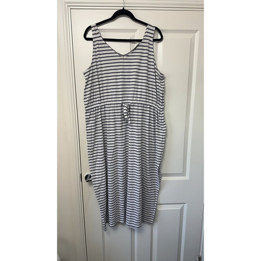 Primark Navy & White Striped Sleeveless Midi Dress, Size UK 20