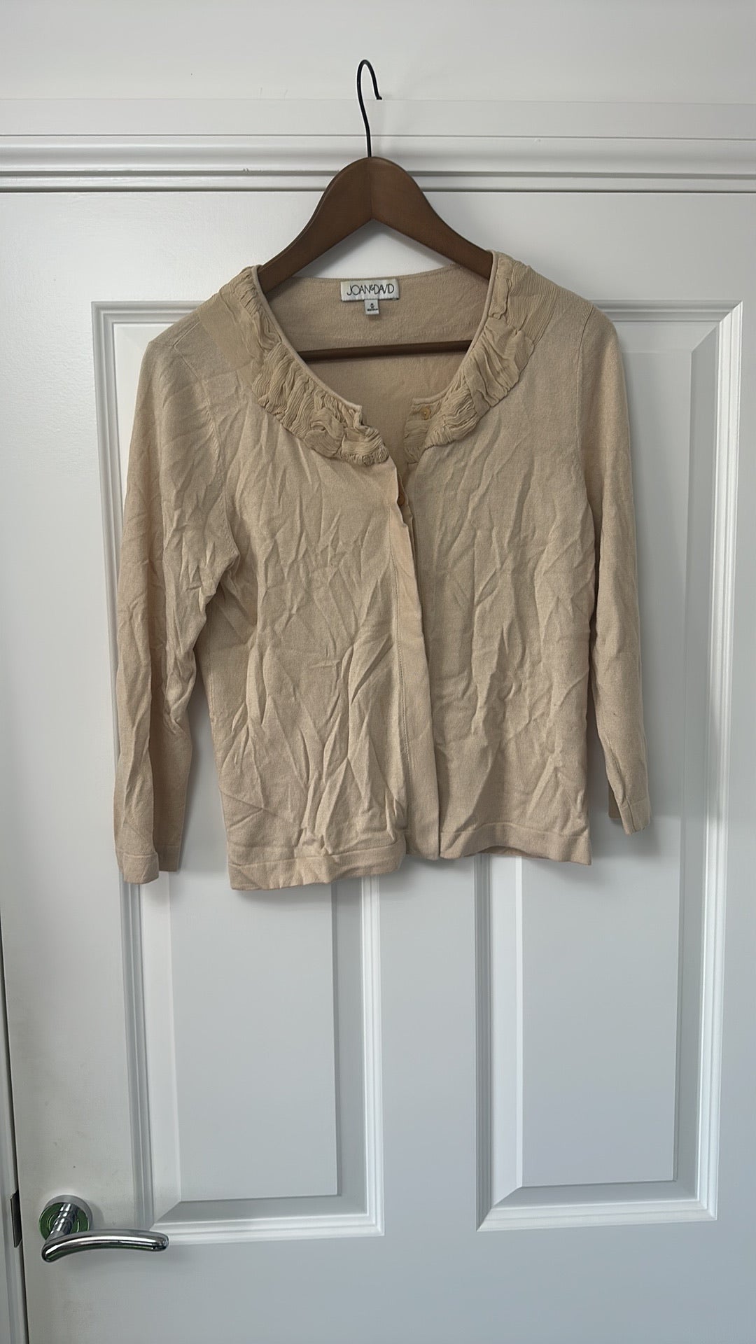 Joan & David Ruffle Trim Beige Cardigan size Medium