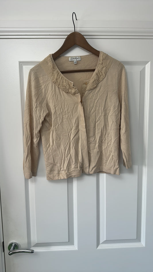 Joan & David Ruffle Trim Beige Cardigan size Medium