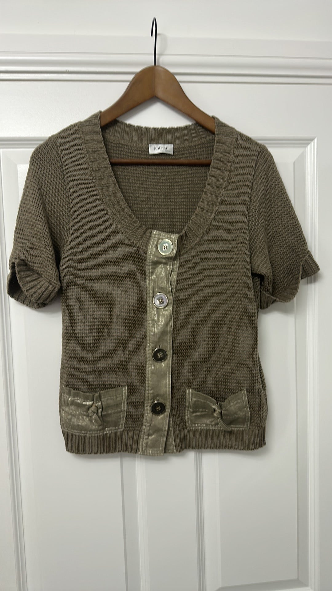 Faber Finest Fashion Taupe Knit Short Sleeve Cardigan Size 36