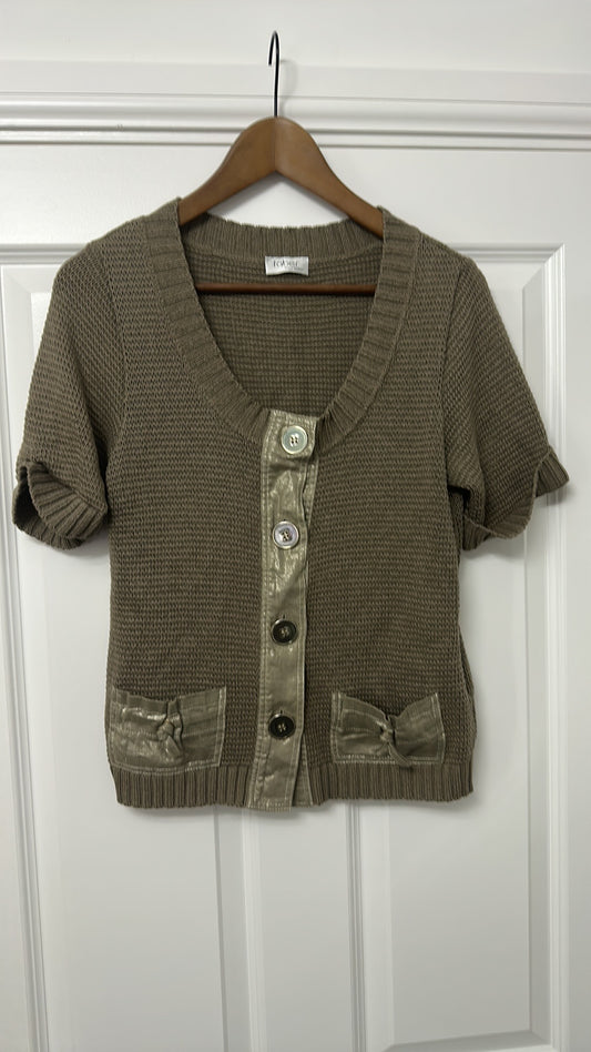 Faber Finest Fashion Taupe Knit Short Sleeve Cardigan Size 36