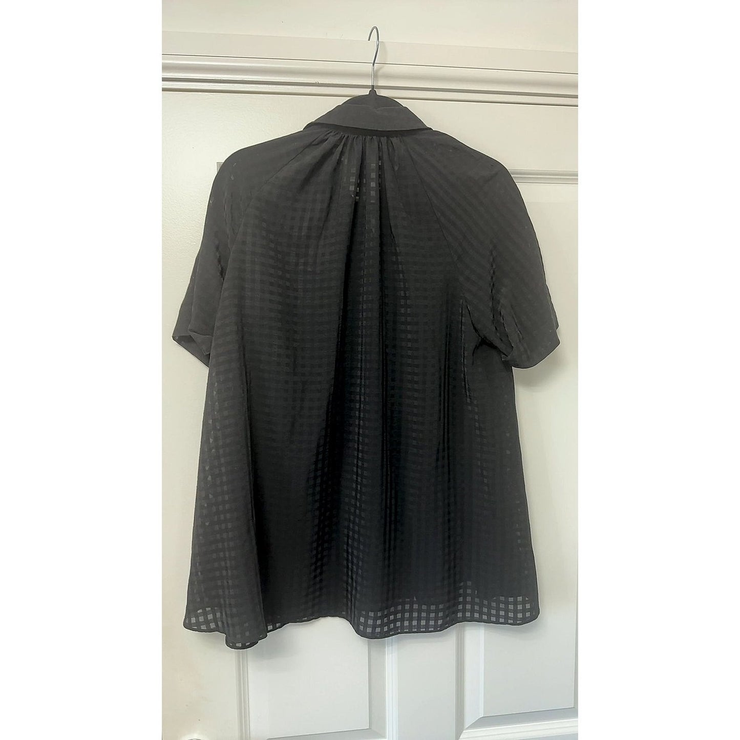 Live Unlimited London Black Textured Check Short Sleeve Blouse, Size 12