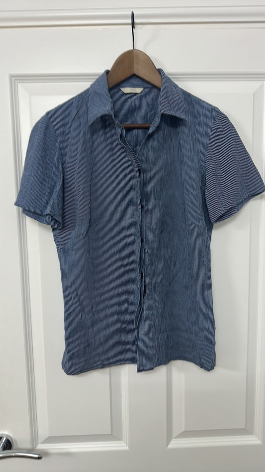 Marks & Spencer Indigo Blue Gingham Short Sleeve Button-Up Shirt size 10