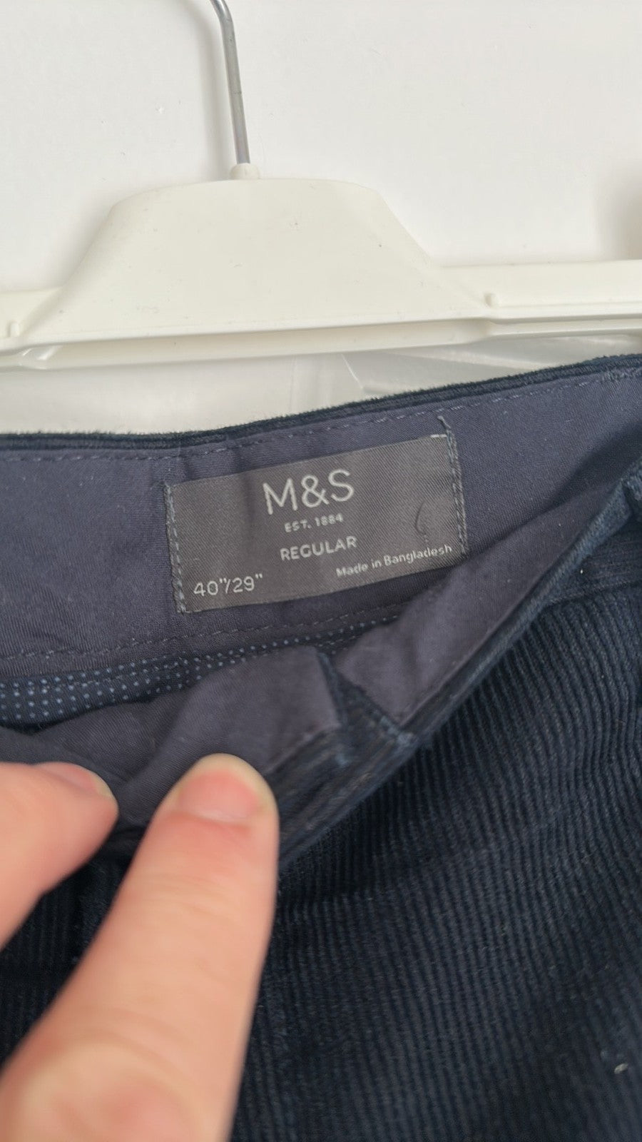 M&S Regular Fit Navy Corduroy Trousers 40/29