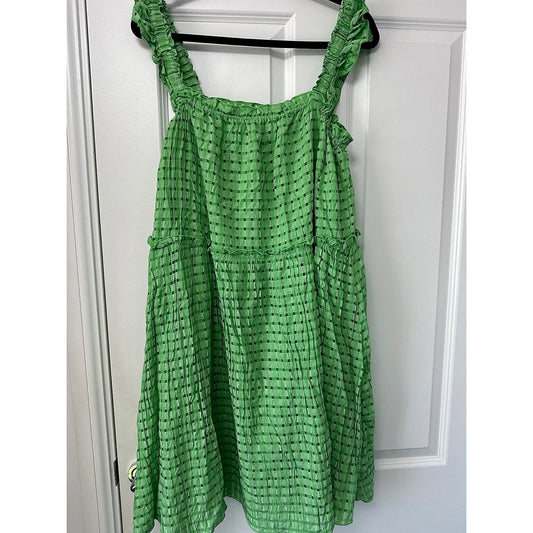 SHEIN Green Gingham Textured Tiered Babydoll Mini Dress Ruffle Strap Size XL