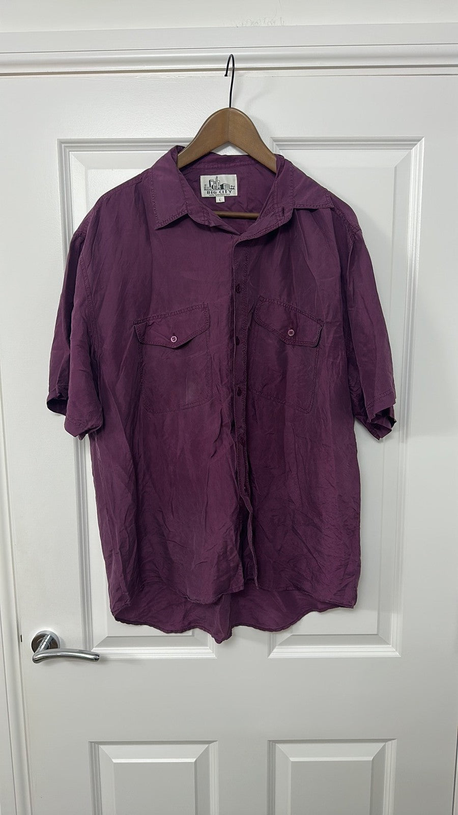 Big City Vintage 100% Washed Silk Plum Button-Down Shirt Size Large