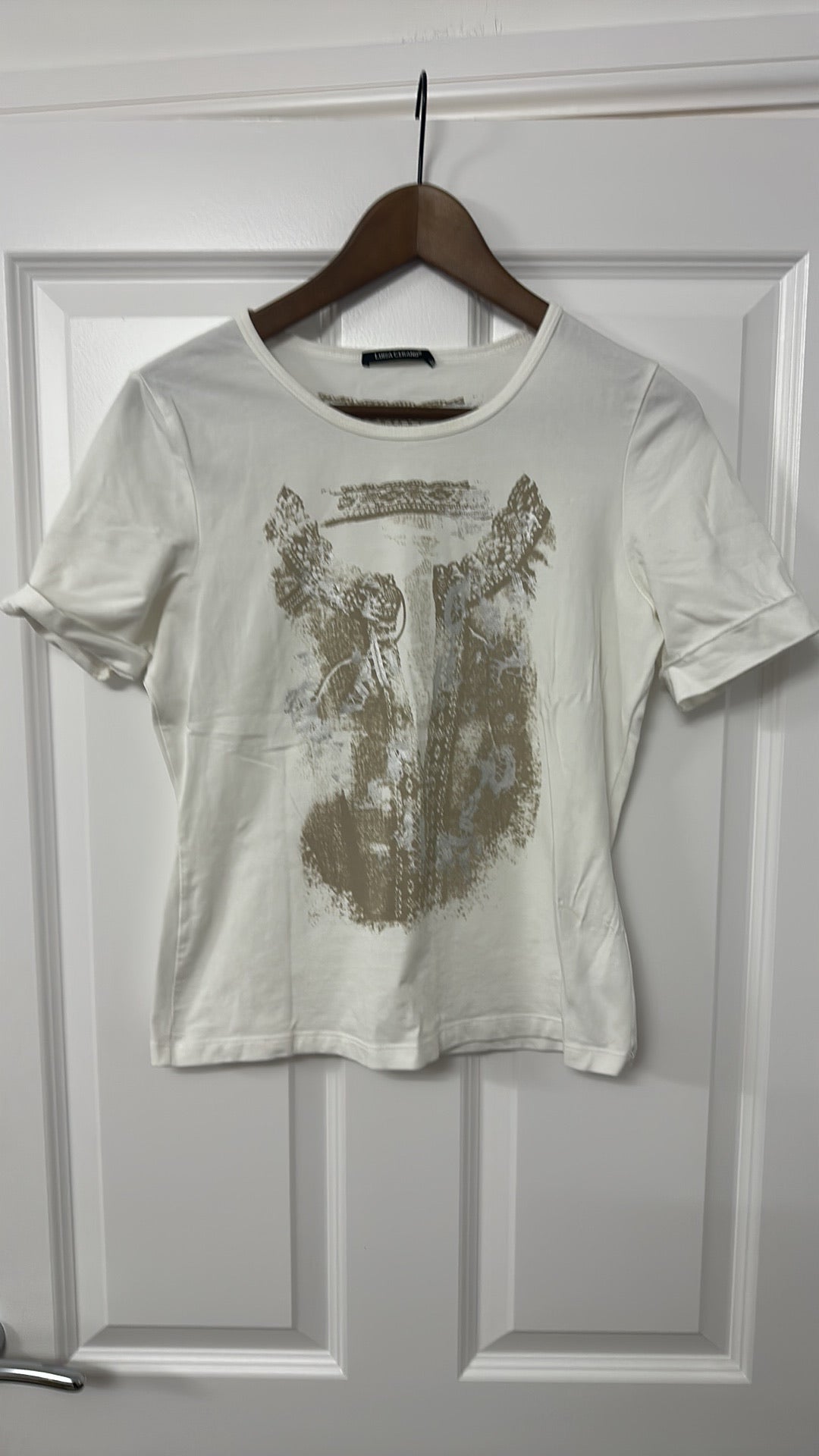 Luisa Cerano White Graphic Print Cotton T-Shirt size 14