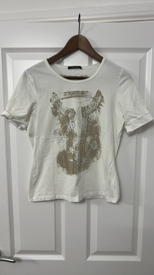 Luisa Cerano White Graphic Print Cotton T-Shirt size 14