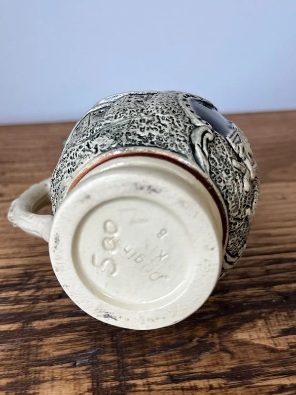 Vintage German Stein Mug DBGM 53 on Pewter Lid No 500 on Base