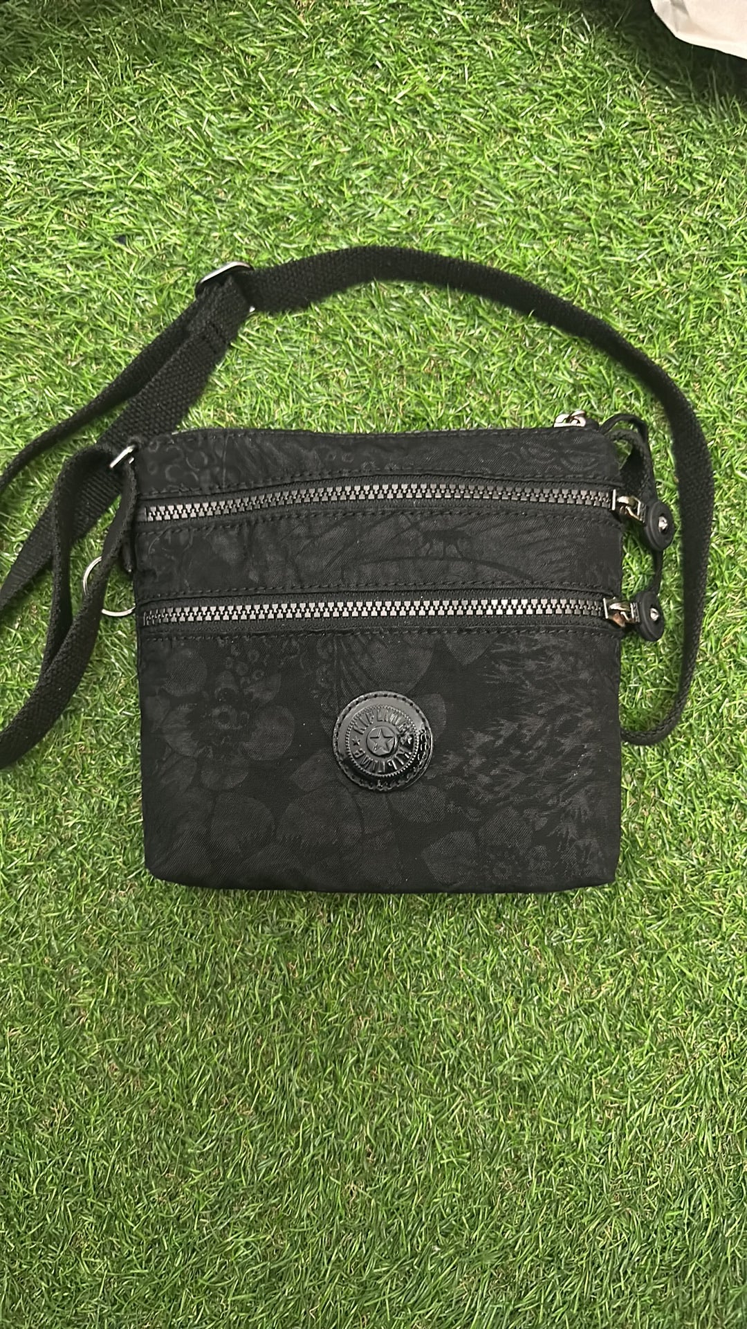 Kipling Black Floral Jacquard Crossbody Shoulder Bag