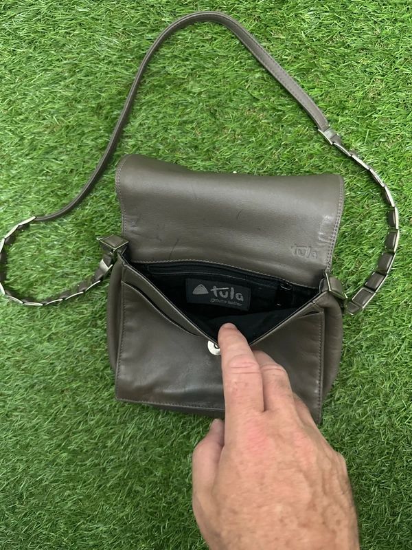 Tula grey flap crossbody bag with chain strap