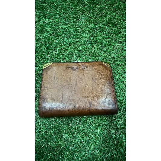 Vintage Givenchy Brown Saffiano Leather Kisslock Coin Purse Wallet