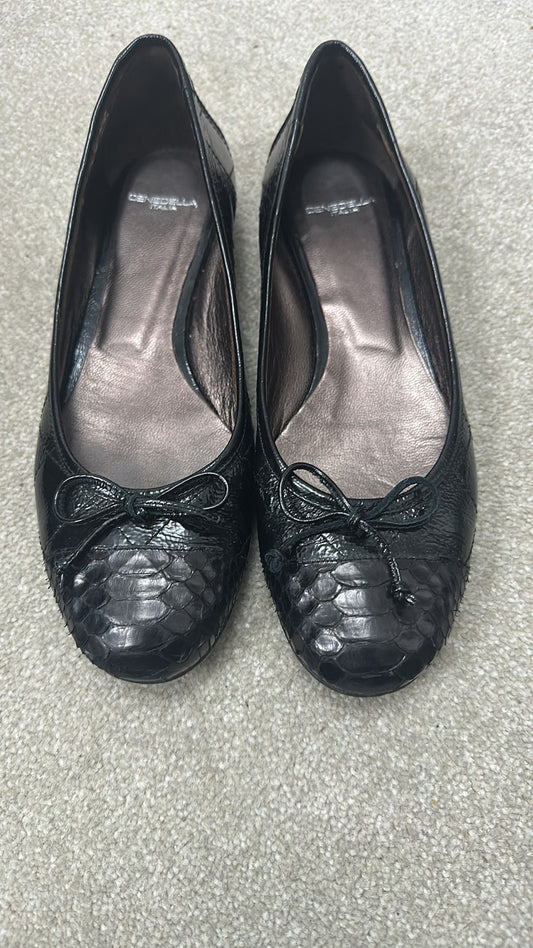Cenedella Italia Black Patent Python-Effect Ballet Flats - Size EU 39 / UK 6