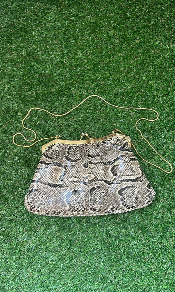 Vintage Snakeskin Frame Shoulder Bag with Gold Chain