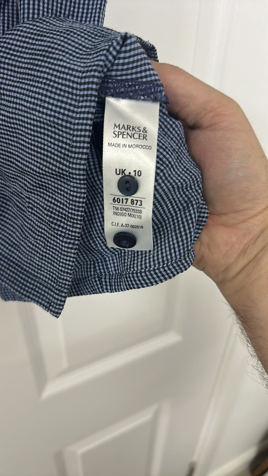 Marks & Spencer Indigo Blue Gingham Short Sleeve Button-Up Shirt size 10