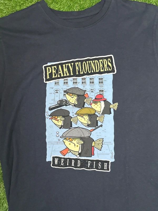 Men’s small Weird Fish Peaky Flounders Black T-Shirt - New