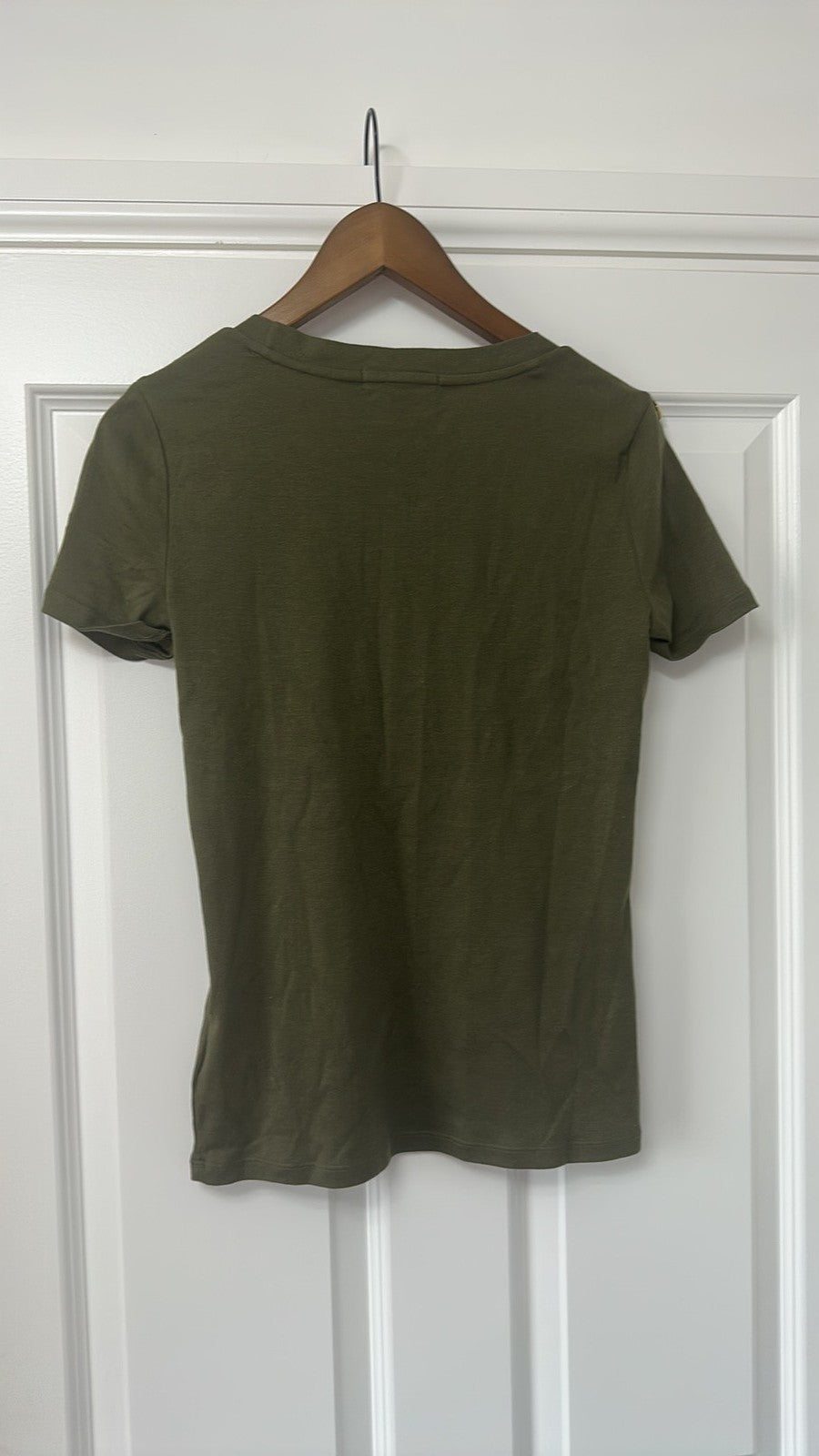 Lauren Ralph Lauren Olive Green Scoop Neck T-Shirt with Shoulder Detail - Small