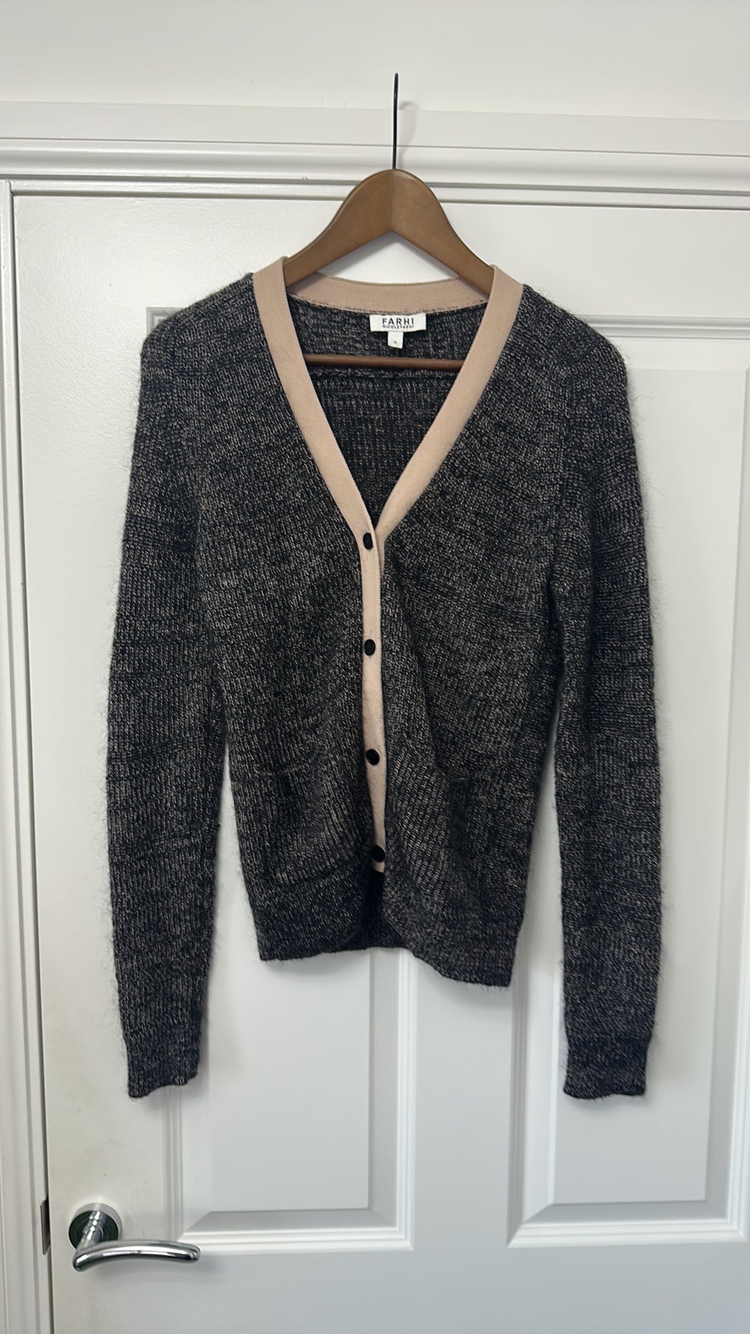 Farhi by Nicole Farhi Charcoal & Nude Contrast Cardigan size Small