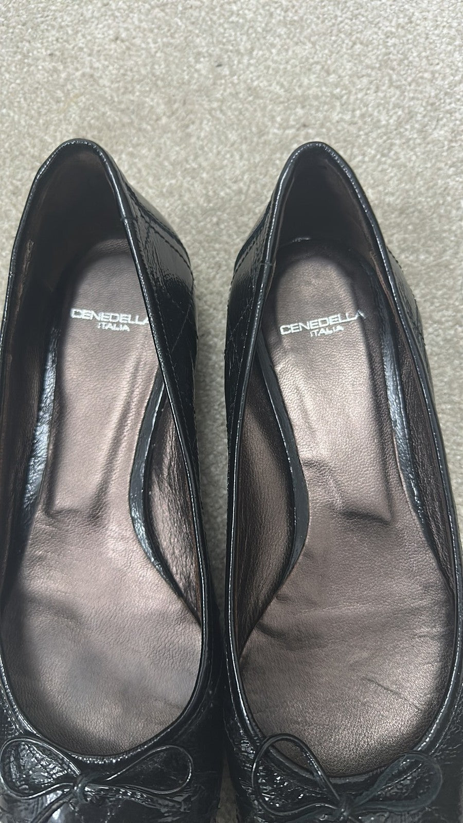 Cenedella Italia Black Patent Python-Effect Ballet Flats - Size EU 39 / UK 6