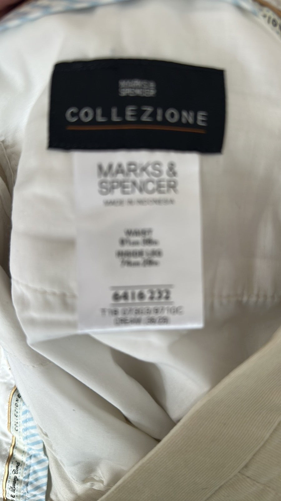 Marks & Spencer Collezione Luxury Corduroy Trousers Cream 36/29