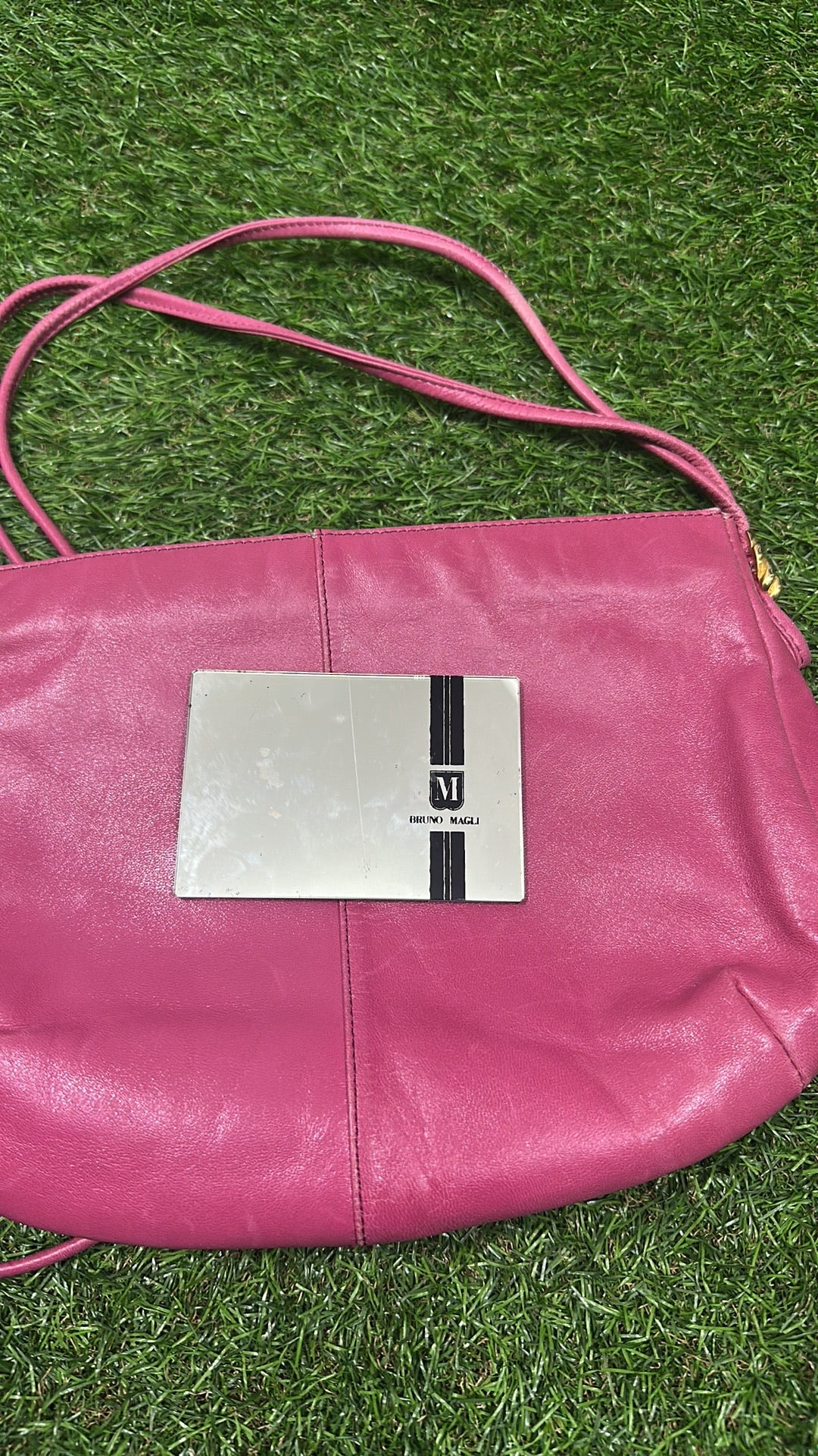 Vintage Bruno Magli Pink Leather Crossbody Bag Made in Italy including mirror