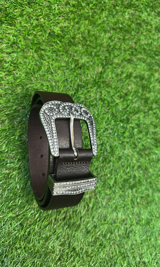 Joseph Brown Leather Belt with Embellished Buckle
