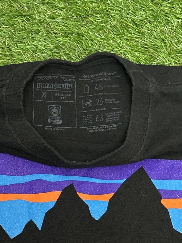Patagonia Men's P-6 Logo Responsibili-Tee in black with the company's iconic mountain logo - Small
