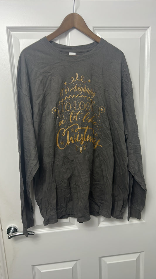 Gildan Ultra Cotton Charcoal Christmas Long Sleeve T-Shirt 2XL
