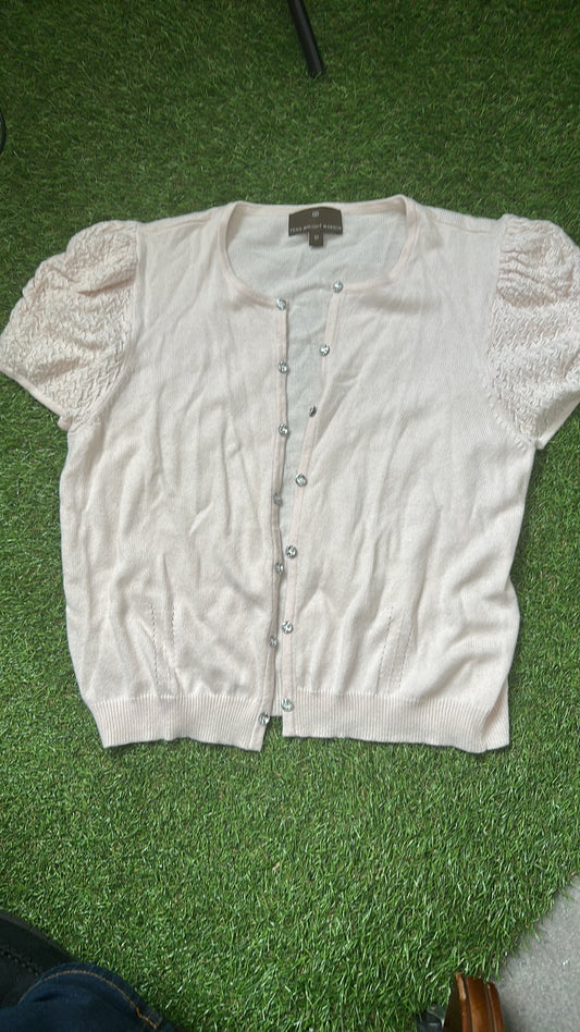 Fenn Wright Manson Light Pink Short Sleeve Cardigan with Crystal Buttons size 12