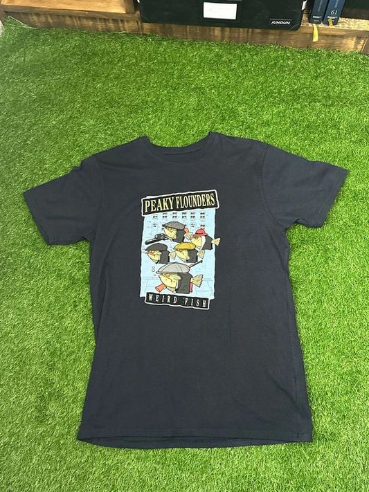 Men’s small Weird Fish Peaky Flounders Black T-Shirt - New