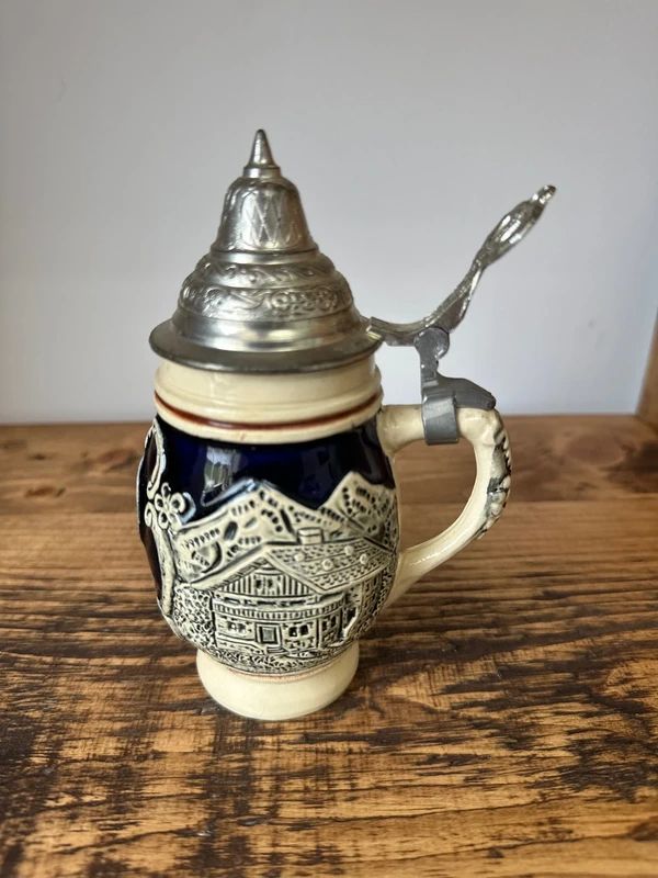 Vintage German Stein Mug DBGM 53 on Pewter Lid No 500 on Base