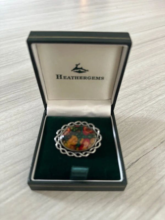 Heathergems bar brooch, multicolored design handcrafted in Scotland from natural heather stems