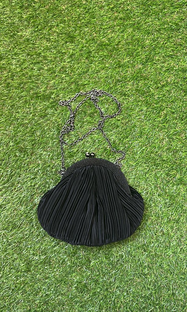 Franchi Black Pleated Evening Handbag with Chain Strap